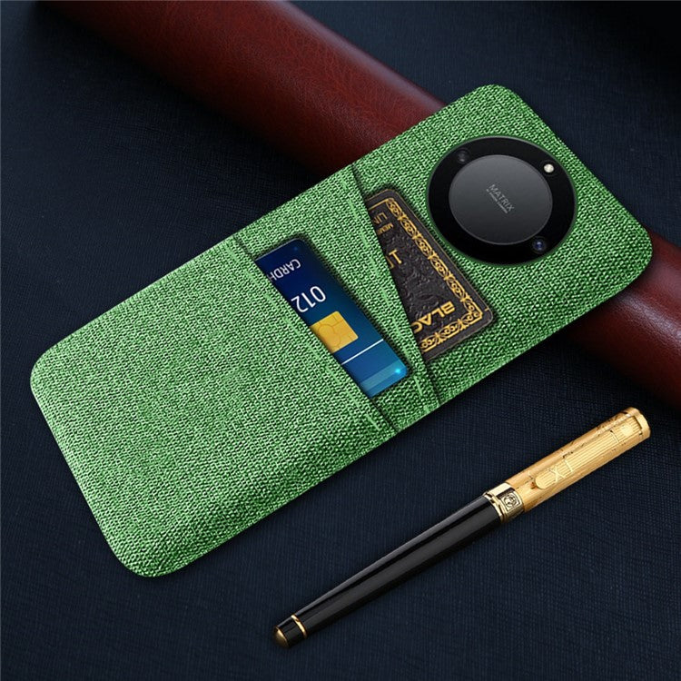 For Honor X40 5G / X9a 5G / Magic5 Lite 5G Cloth Texture Anti-Slip Shockproof Case Dual Card Slots Design Hard PC Protective Shell Phone Cover - Green