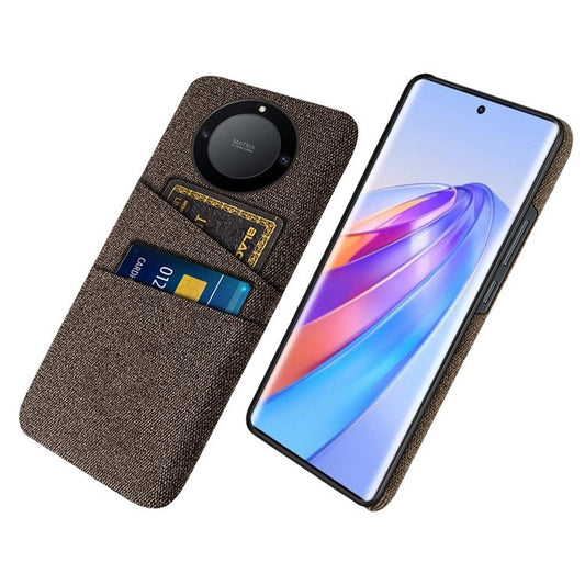 For Honor X40 5G / X9a 5G / Magic5 Lite 5G Cloth Texture Anti-Slip Shockproof Case Dual Card Slots Design Hard PC Protective Shell Phone Cover - Brown