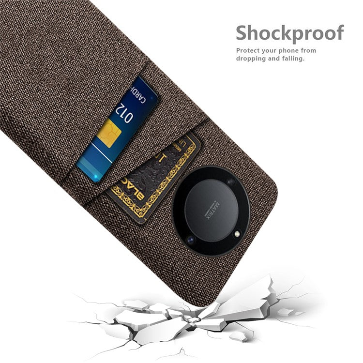 For Honor X40 5G / X9a 5G / Magic5 Lite 5G Cloth Texture Anti-Slip Shockproof Case Dual Card Slots Design Hard PC Protective Shell Phone Cover - Brown