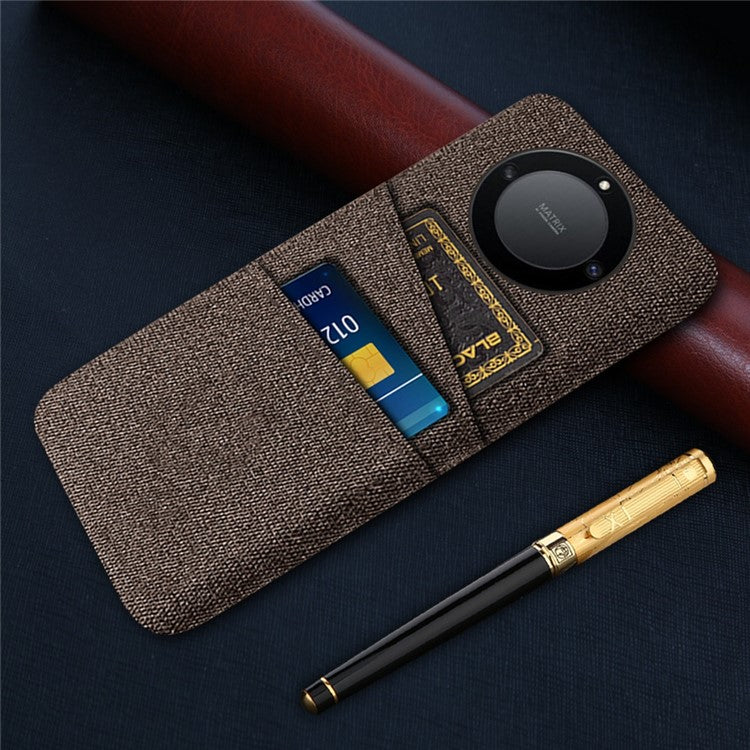 For Honor X40 5G / X9a 5G / Magic5 Lite 5G Cloth Texture Anti-Slip Shockproof Case Dual Card Slots Design Hard PC Protective Shell Phone Cover - Brown