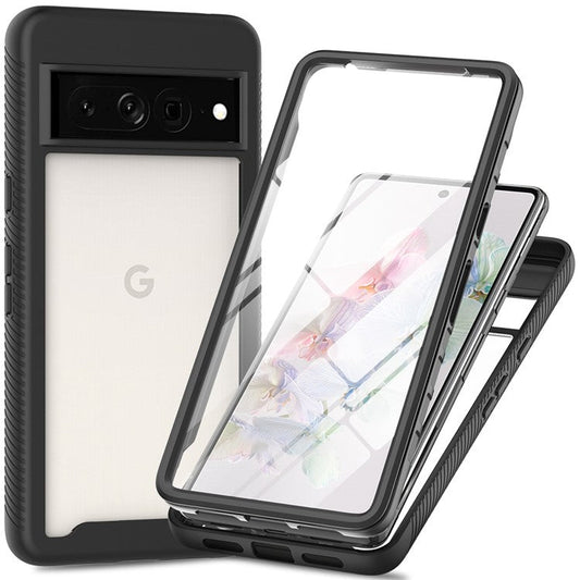 For Google Pixel 7 Pro 5G PET Screen Protector Phone Case Hard PC + Soft TPU Shockproof Cover - Black