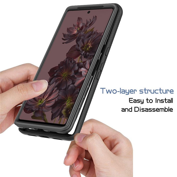 For Google Pixel 7 Pro 5G PET Screen Protector Phone Case Hard PC + Soft TPU Shockproof Cover - Black