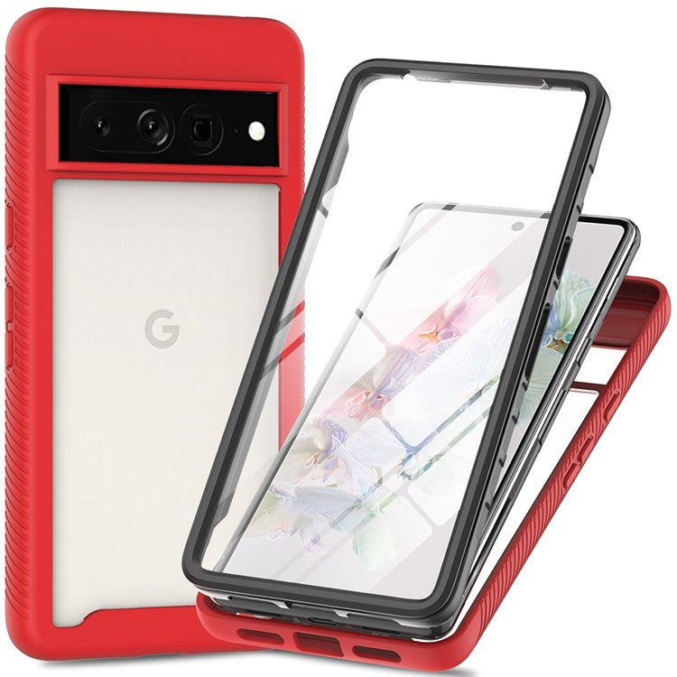 For Google Pixel 7 Pro 5G PET Screen Protector Phone Case Hard PC + Soft TPU Shockproof Cover - Red