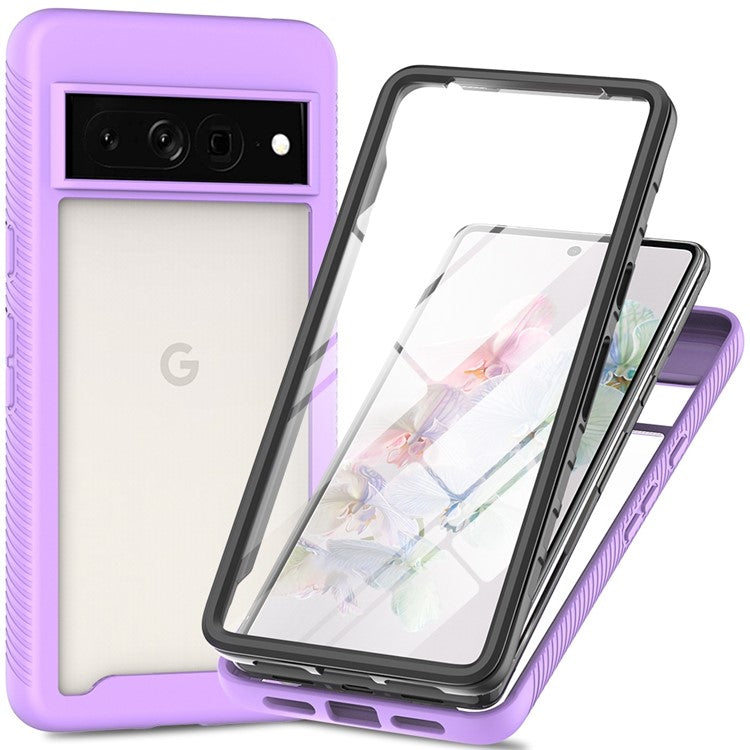 For Google Pixel 7 Pro 5G PET Screen Protector Phone Case Hard PC + Soft TPU Shockproof Cover - Purple