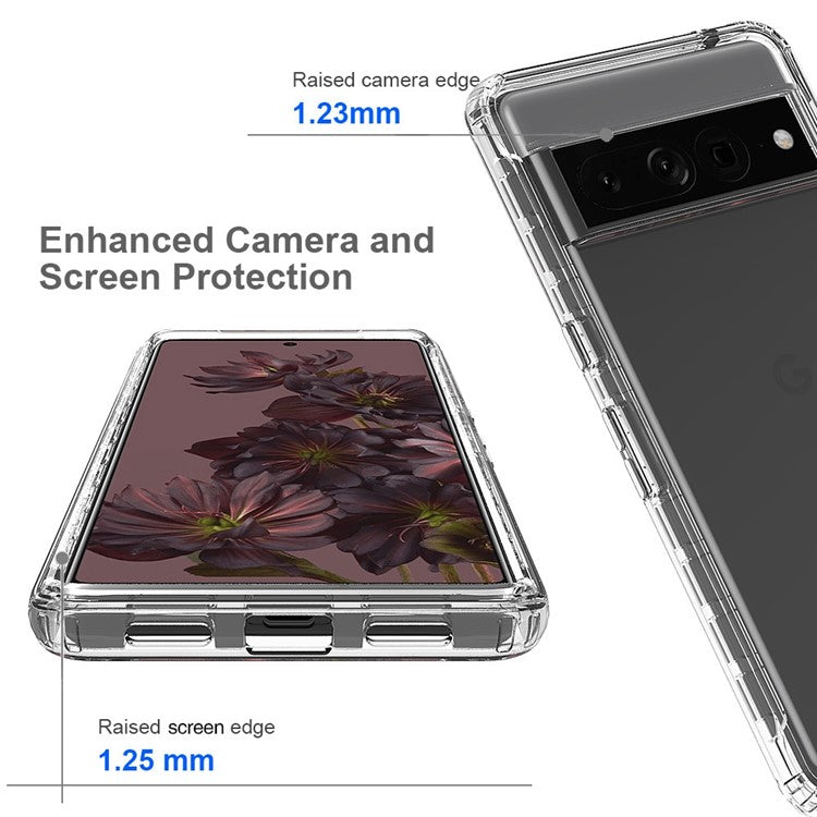 For Google Pixel 7 Pro 5G Phone Case 3-in-1 PC + TPU Cell Phone Shell Gradient Shockproof Case with PET Screen Protector - Transparent