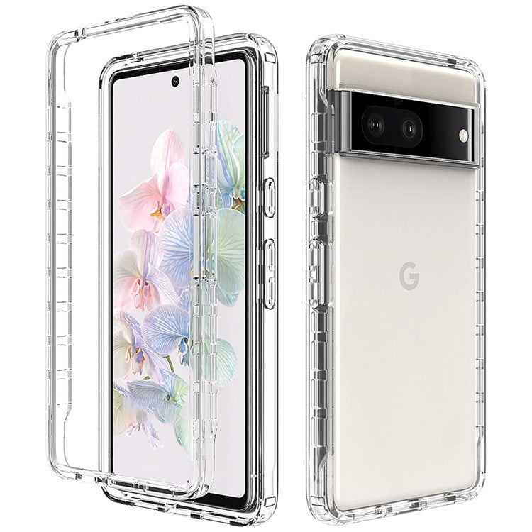 For Google Pixel 7 5G Stylish Gradient Color Phone Case Crystal Clear Soft TPU + Hard PC Hybrid Cover - Transparent