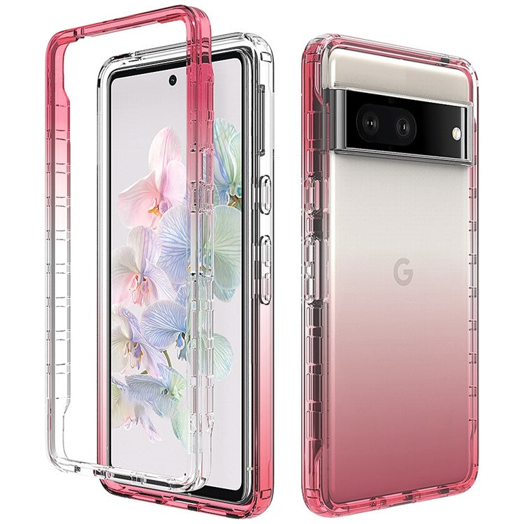 For Google Pixel 7 5G Stylish Gradient Color Phone Case Crystal Clear Soft TPU + Hard PC Hybrid Cover - Gradient Red