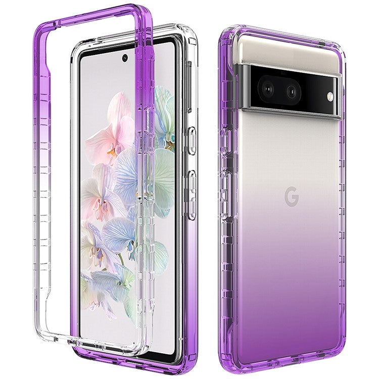 For Google Pixel 7 5G Stylish Gradient Color Phone Case Crystal Clear Soft TPU + Hard PC Hybrid Cover - Gradient Purple