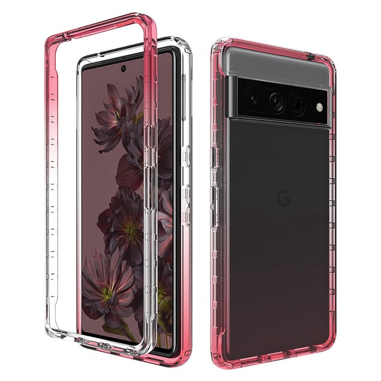 For Google Pixel 7 Pro 5G Stylish Gradient Color Soft TPU + Hard PC Case Crystal Clear Anti-drop Phone Cover - Gradient Red