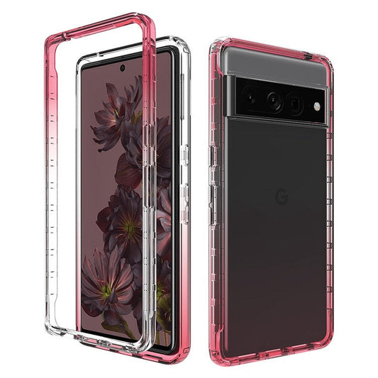 For Google Pixel 7 Pro 5G Stylish Gradient Color Soft TPU + Hard PC Case Crystal Clear Anti-drop Phone Cover - Gradient Red