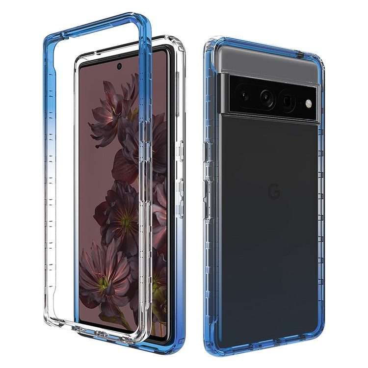 For Google Pixel 7 Pro 5G Stylish Gradient Color Soft TPU + Hard PC Case Crystal Clear Anti-drop Phone Cover - Gradient Blue