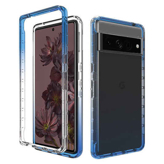For Google Pixel 7 Pro 5G Stylish Gradient Color Soft TPU + Hard PC Case Crystal Clear Anti-drop Phone Cover - Gradient Blue
