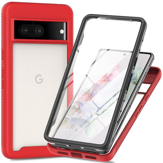 For Google Pixel 7 5G PC + TPU Full Protection Phone Case Anti-drop Protective Cover with PET Screen Protector - Red