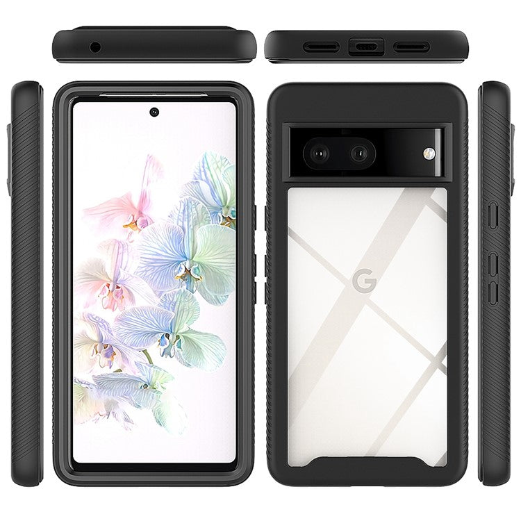 For Google Pixel 7 5G PC + TPU Full Protection Phone Case Anti-drop Protective Cover with PET Screen Protector - Dark Blue