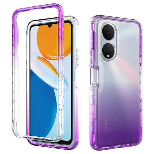 Transparent TPU + PC Hybrid Case for Honor X7, Gradient Color Drop-proof Protective Phone Cover - Gradient Purple