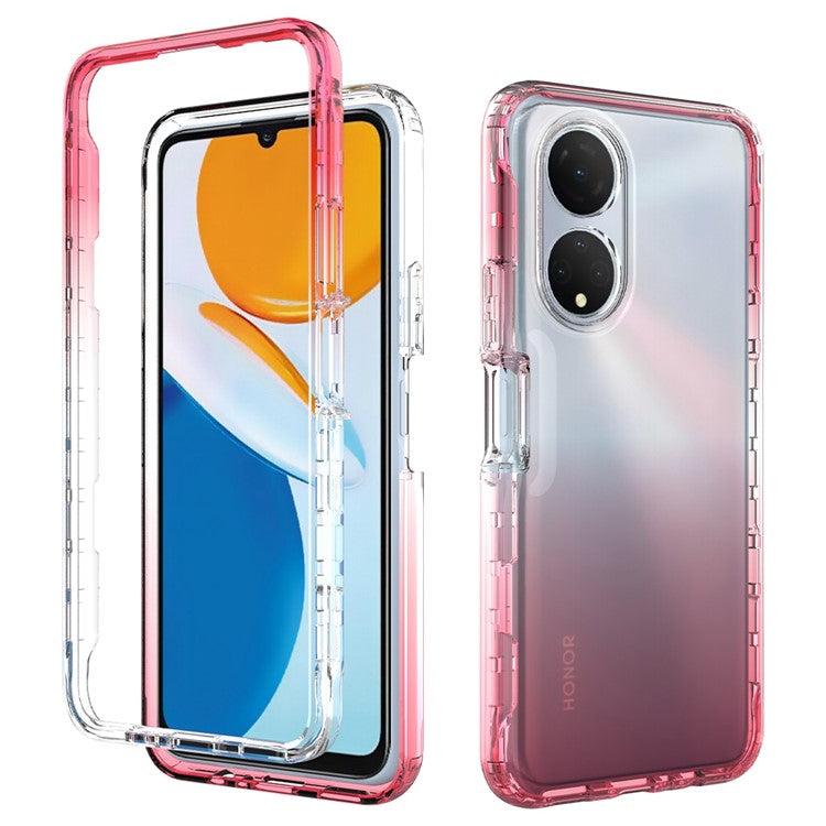 Transparent TPU + PC Hybrid Case for Honor X7, Gradient Color Drop-proof Protective Phone Cover - Gradient Red