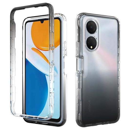 Transparent TPU + PC Hybrid Case for Honor X7, Gradient Color Drop-proof Protective Phone Cover - Gradient Black