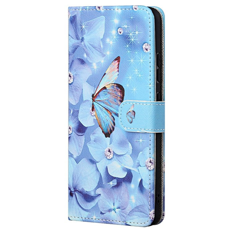 For Samsung Galaxy S23+ Cross Texture PU Leather Flip Wallet Cover 3D Pattern Printing Foldable Stand Drop-proof Phone Case - Flower and Butterfly