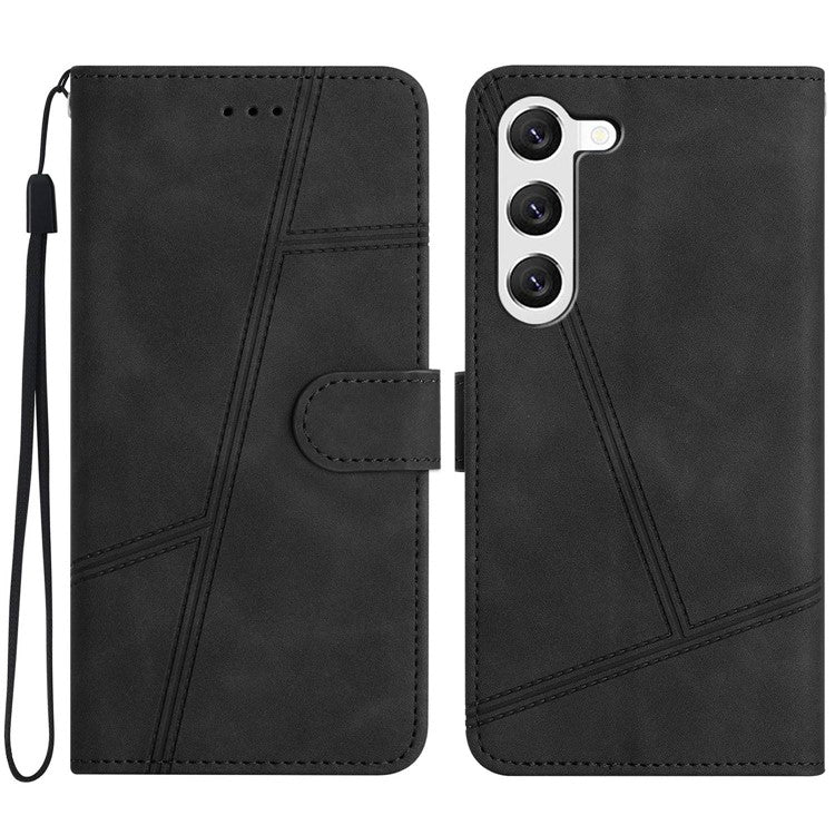 Cell Phone Case Wallet for Samsung Galaxy S23+, Skin-touch Feeling Retro PU Leather Sewing Line Decor Phone Cover - Black