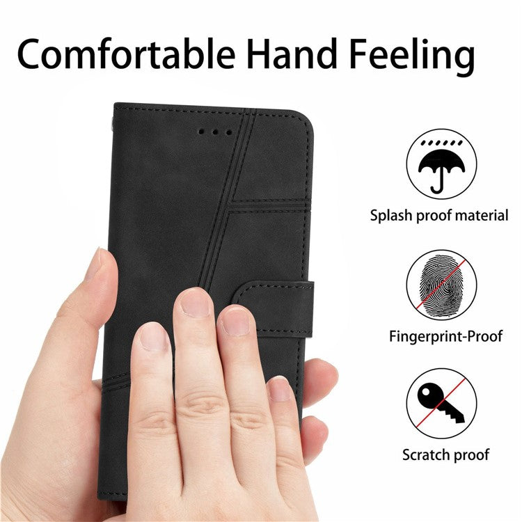 Cell Phone Case Wallet for Samsung Galaxy S23+, Skin-touch Feeling Retro PU Leather Sewing Line Decor Phone Cover - Black