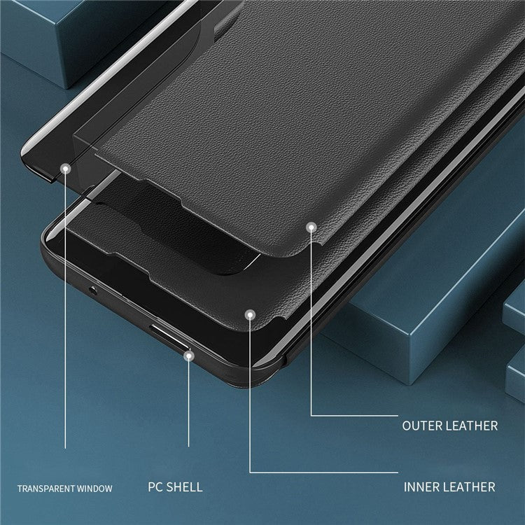 For Samsung Galaxy A14 5G / A14 4G PU Leather View Window Flip Case Stand Scratchproof Full Body Protective Phone Case - Red
