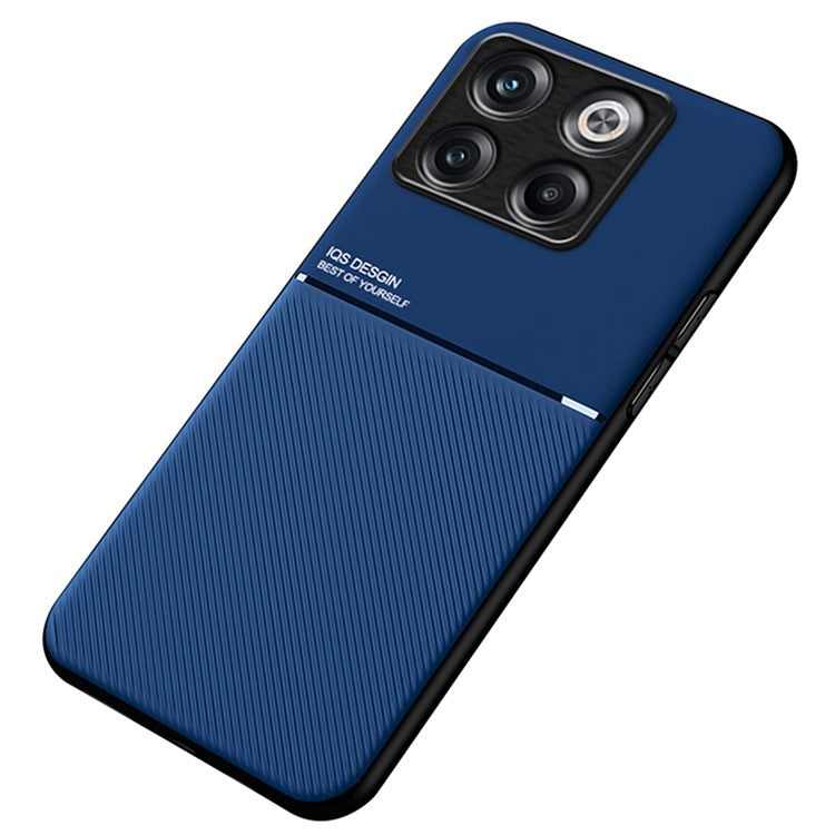 For OnePlus Ace Pro 5G / 10T 5G Lines Imprinted PU Leather+TPU Back Case with Built-in Metal Sheet Hybrid Shell - Blue