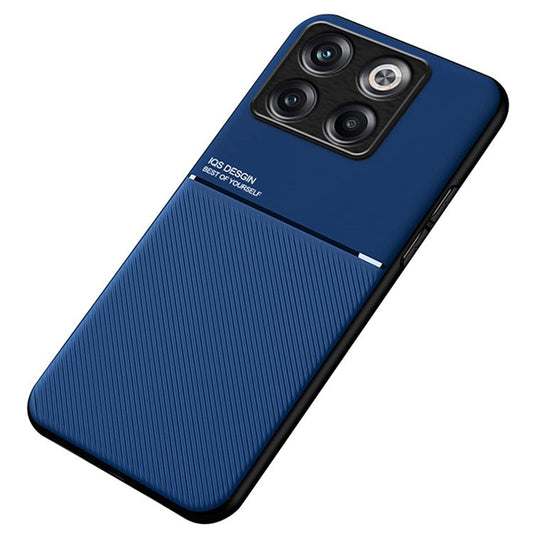 For OnePlus Ace Pro 5G / 10T 5G Lines Imprinted PU Leather+TPU Back Case with Built-in Metal Sheet Hybrid Shell - Blue