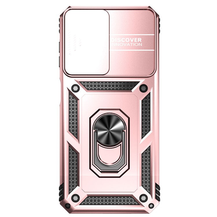 For Samsung Galaxy A14 5G / A14 4G Case PC+TPU Slide Camera Protector Phone Cover with Kickstand - Rose Gold