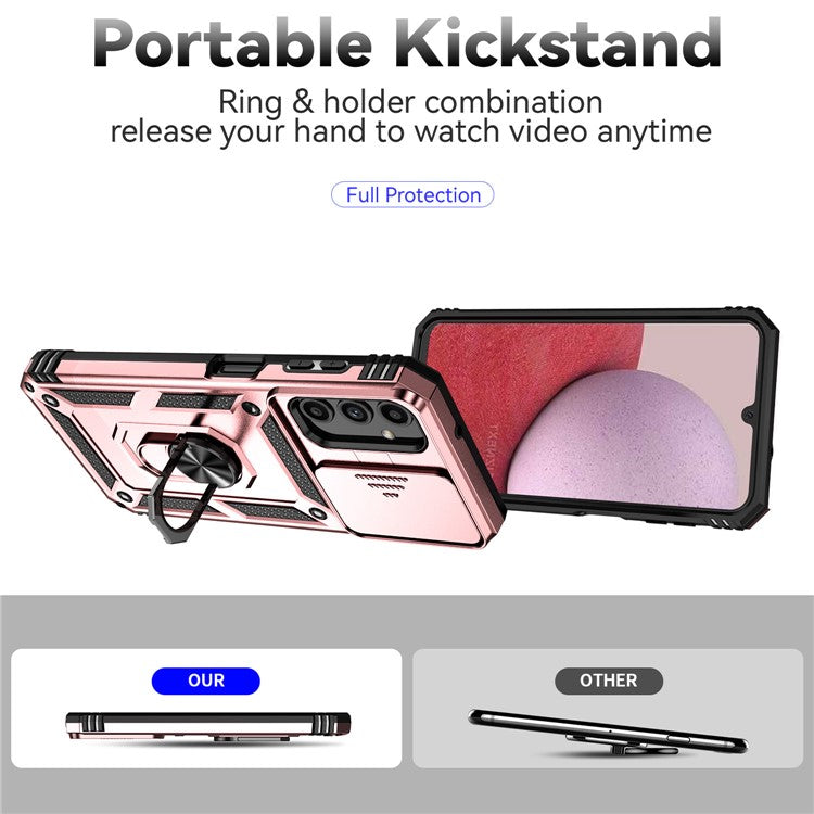 For Samsung Galaxy A14 5G / A14 4G Case PC+TPU Slide Camera Protector Phone Cover with Kickstand - Rose Gold