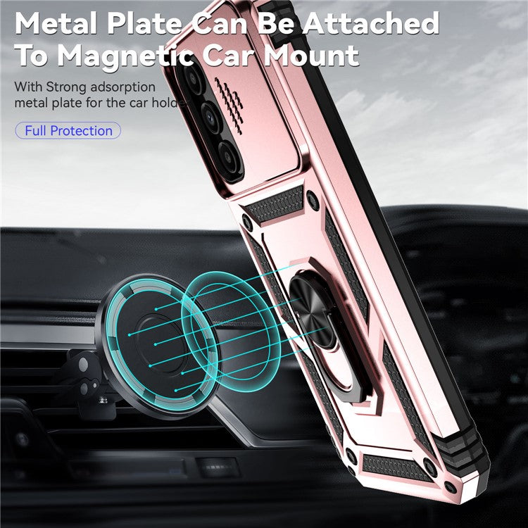 For Samsung Galaxy A14 5G / A14 4G Case PC+TPU Slide Camera Protector Phone Cover with Kickstand - Rose Gold