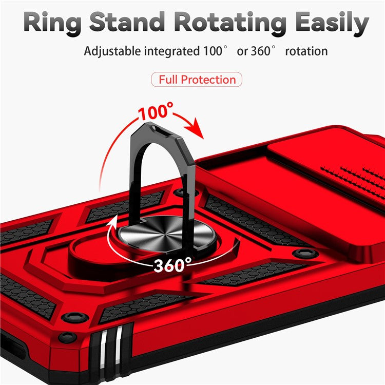 For Google Pixel 7 5G Drop-proof Protective Cover Metal Ring Kickstand PC + TPU Phone Back Case with Slide Camera Protector - Red