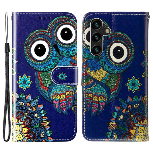 For Samsung Galaxy A04s 4G (164.7 x 76.7 x 9.1 mm) Pattern Embossed Phone Case PU Leather TPU Wallet Case with Stand / Hand Strap - Owl