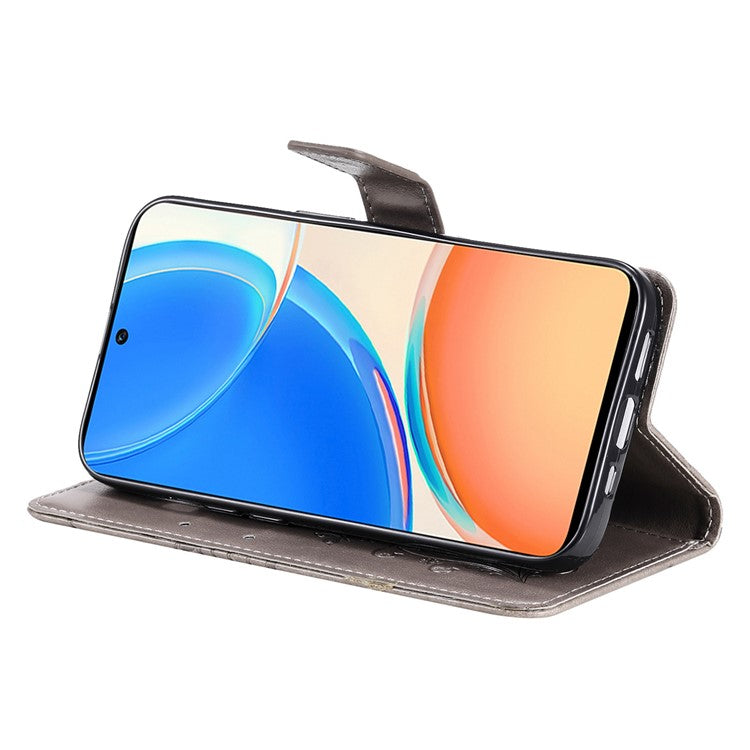 KT Imprinting Series-2 for Honor X8 4G Phone Case Imprinted Butterfly Pattern Protective Wallet PU Leather Stand Cover with Strap - Grey