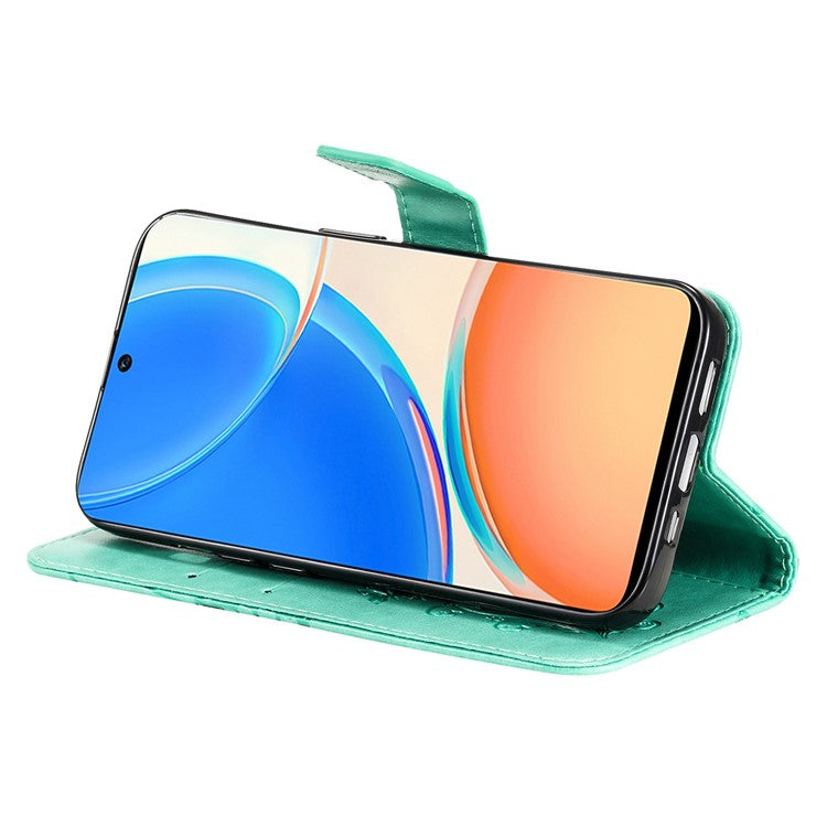 KT Imprinting Series-2 for Honor X8 4G Phone Case Imprinted Butterfly Pattern Protective Wallet PU Leather Stand Cover with Strap - Green