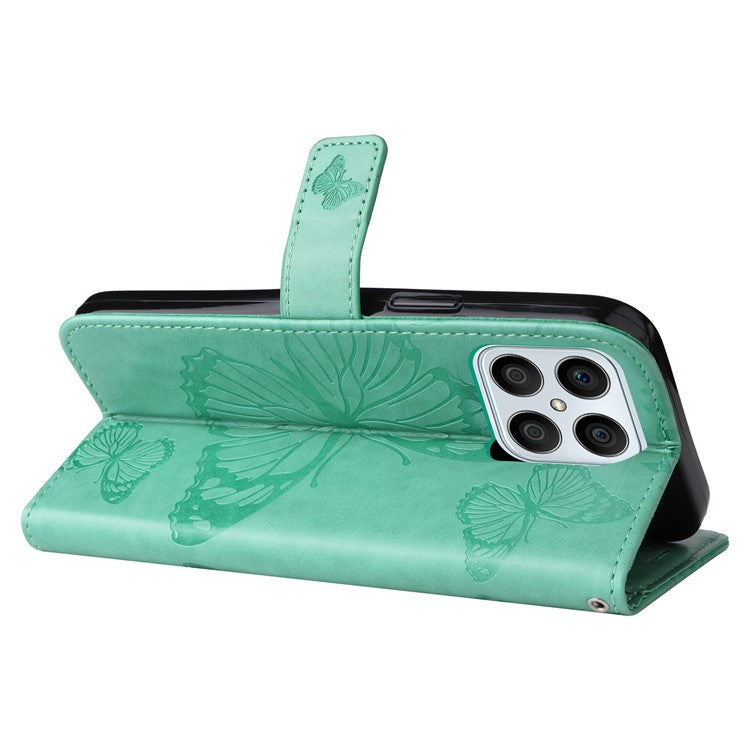 KT Imprinting Series-2 for Honor X8 4G Phone Case Imprinted Butterfly Pattern Protective Wallet PU Leather Stand Cover with Strap - Green