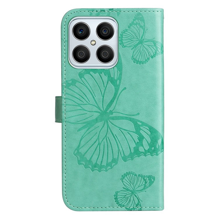 KT Imprinting Series-2 for Honor X8 4G Phone Case Imprinted Butterfly Pattern Protective Wallet PU Leather Stand Cover with Strap - Green