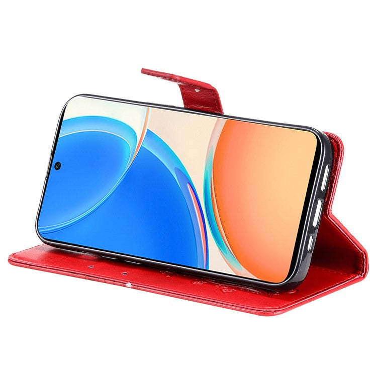 KT Imprinting Series-2 for Honor X8 4G Phone Case Imprinted Butterfly Pattern Protective Wallet PU Leather Stand Cover with Strap - Red