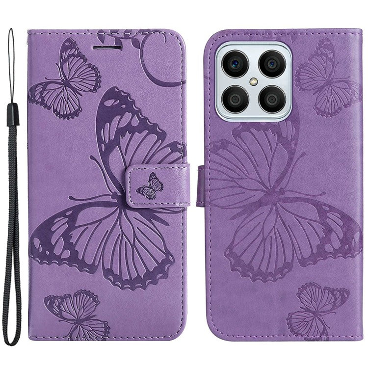 KT Imprinting Series-2 for Honor X8 4G Phone Case Imprinted Butterfly Pattern Protective Wallet PU Leather Stand Cover with Strap - Purple