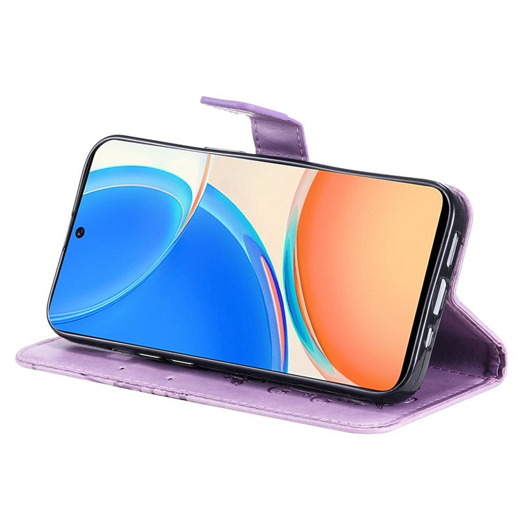 KT Imprinting Series-2 for Honor X8 4G Phone Case Imprinted Butterfly Pattern Protective Wallet PU Leather Stand Cover with Strap - Purple