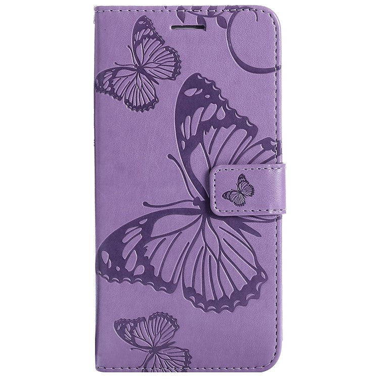 KT Imprinting Series-2 for Honor X8 4G Phone Case Imprinted Butterfly Pattern Protective Wallet PU Leather Stand Cover with Strap - Purple