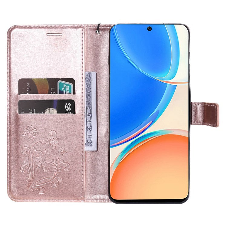 KT Imprinting Series-2 for Honor X8 4G Phone Case Imprinted Butterfly Pattern Protective Wallet PU Leather Stand Cover with Strap - Rose Gold