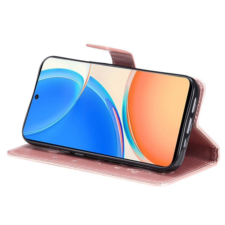 KT Imprinting Series-2 for Honor X8 4G Phone Case Imprinted Butterfly Pattern Protective Wallet PU Leather Stand Cover with Strap - Rose Gold