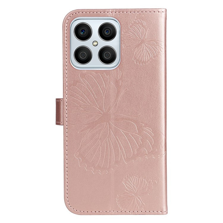 KT Imprinting Series-2 for Honor X8 4G Phone Case Imprinted Butterfly Pattern Protective Wallet PU Leather Stand Cover with Strap - Rose Gold