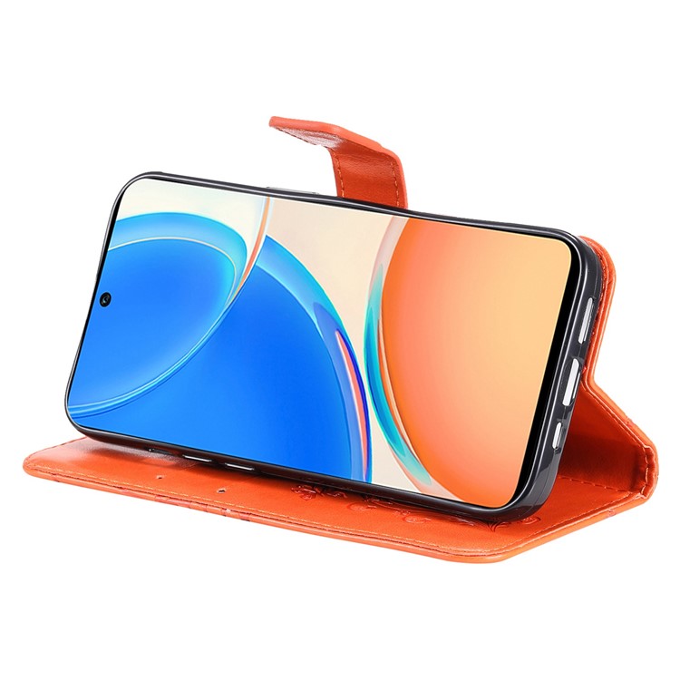 KT Imprinting Series-2 for Honor X8 4G Phone Case Imprinted Butterfly Pattern Protective Wallet PU Leather Stand Cover with Strap - Orange