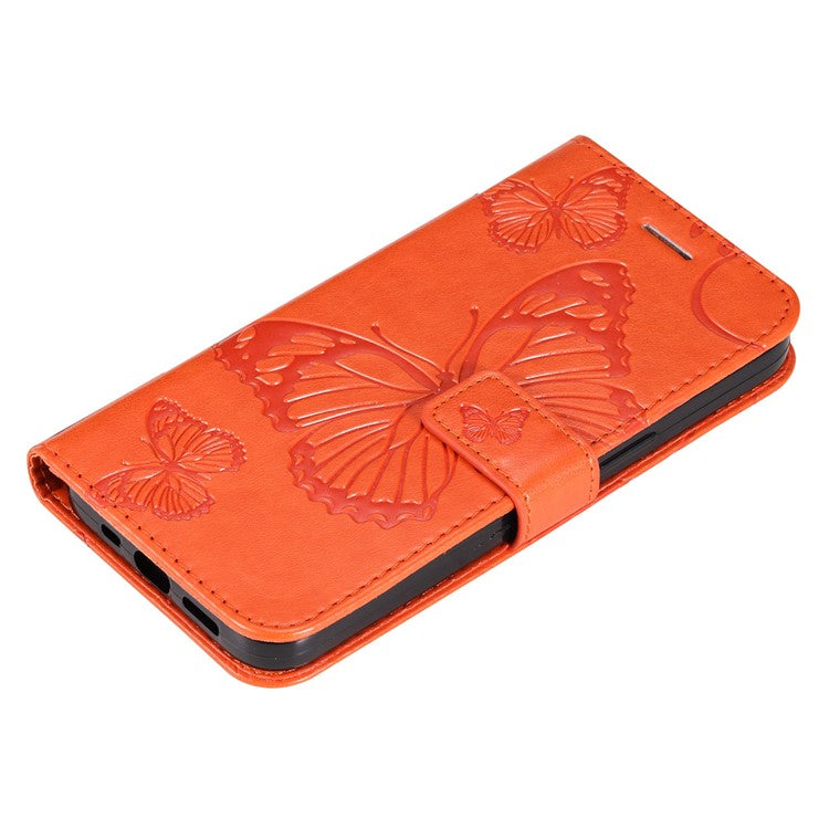 KT Imprinting Series-2 for Honor X8 4G Phone Case Imprinted Butterfly Pattern Protective Wallet PU Leather Stand Cover with Strap - Orange