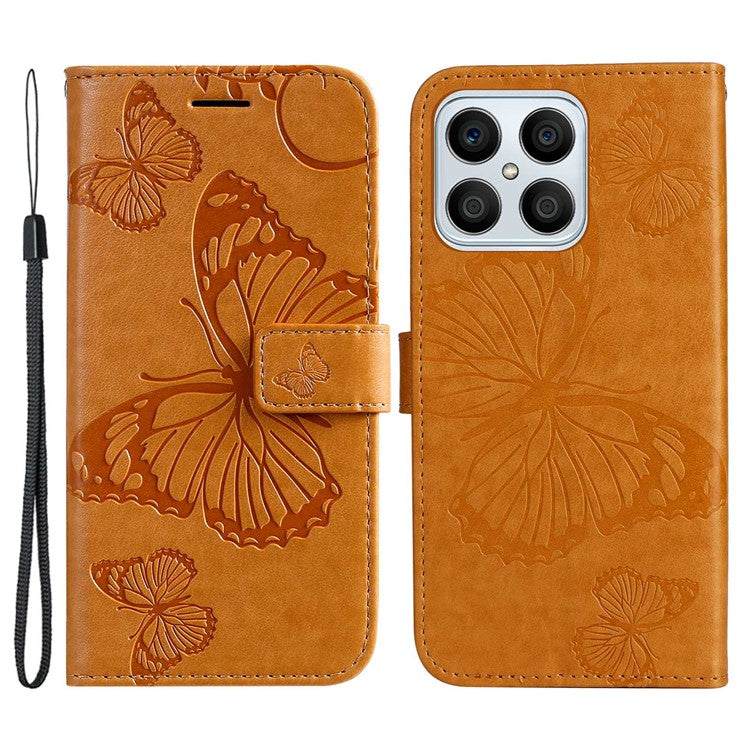 KT Imprinting Series-2 for Honor X8 4G Phone Case Imprinted Butterfly Pattern Protective Wallet PU Leather Stand Cover with Strap - Yellow