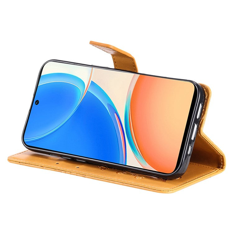 KT Imprinting Series-2 for Honor X8 4G Phone Case Imprinted Butterfly Pattern Protective Wallet PU Leather Stand Cover with Strap - Yellow