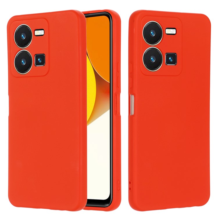 For vivo Y35 4G (2022) Liquid Silicone Cell Phone Case Anti-scratch Soft Lining Protective Cover with Strap - Red