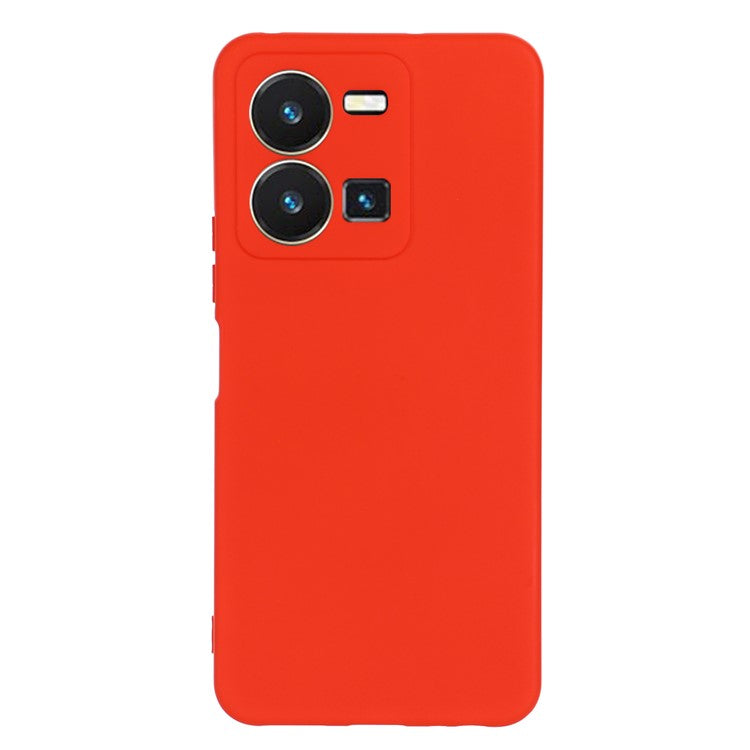 For vivo Y35 4G (2022) Liquid Silicone Cell Phone Case Anti-scratch Soft Lining Protective Cover with Strap - Red