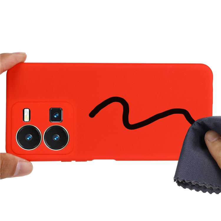 For vivo Y35 4G (2022) Liquid Silicone Cell Phone Case Anti-scratch Soft Lining Protective Cover with Strap - Red
